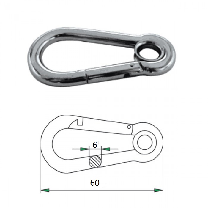 Гак-карабин с проушиной  6х60мм