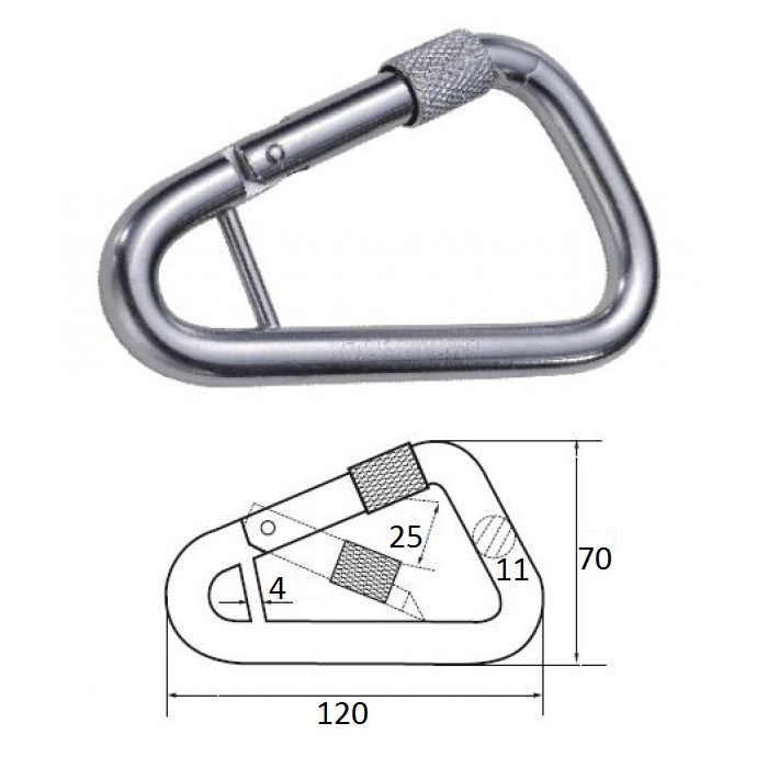 Гак-карабин треугольный с перемычкой 4 мм AISI 316