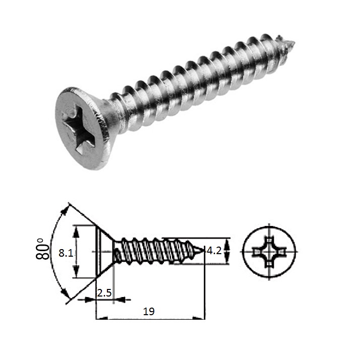 Шуруп пот.гол M4.2X 19 нерж.A2 (100 шт)