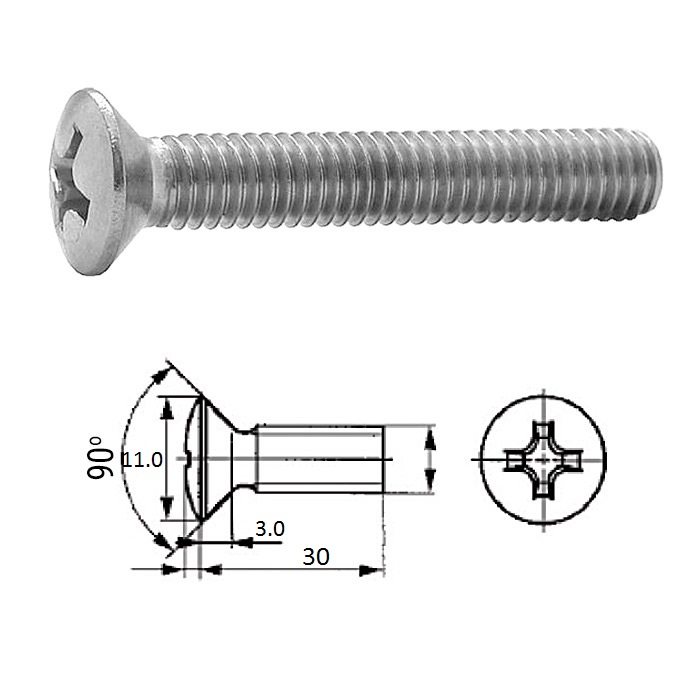 Винт п/пот.гол M6X30 нерж.A2 (100 шт)