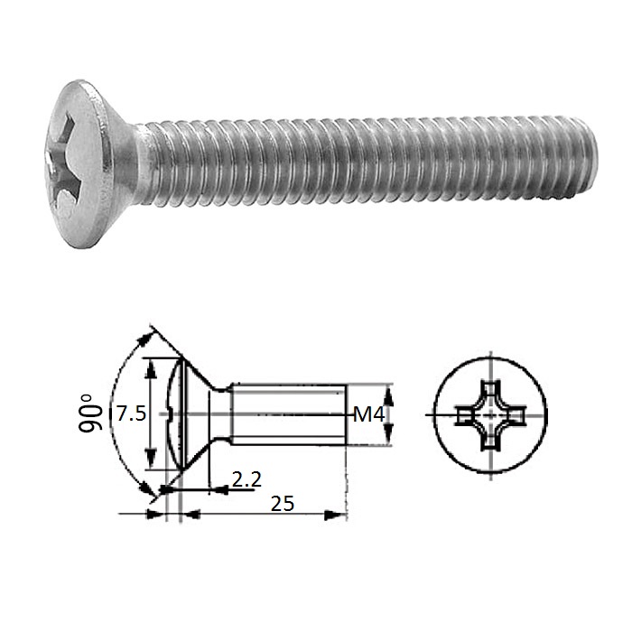 Винт п/пот.гол M4X25 нерж.A2 (100 шт)