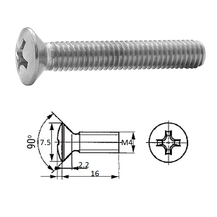 Винт п/пот.гол M4X 16 нерж.A2 (10 шт)