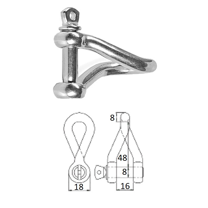 Скоба такелажная изогнутая с винтовым пальцем  8 мм сталь AISI 316
