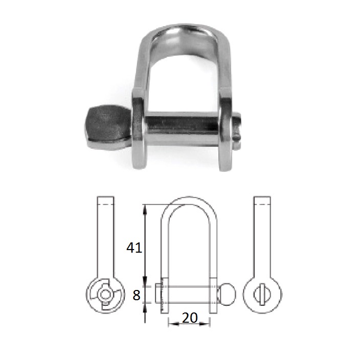 Скоба такелажная плоская  удлинённая с винтовым пальцем 8х41 мм