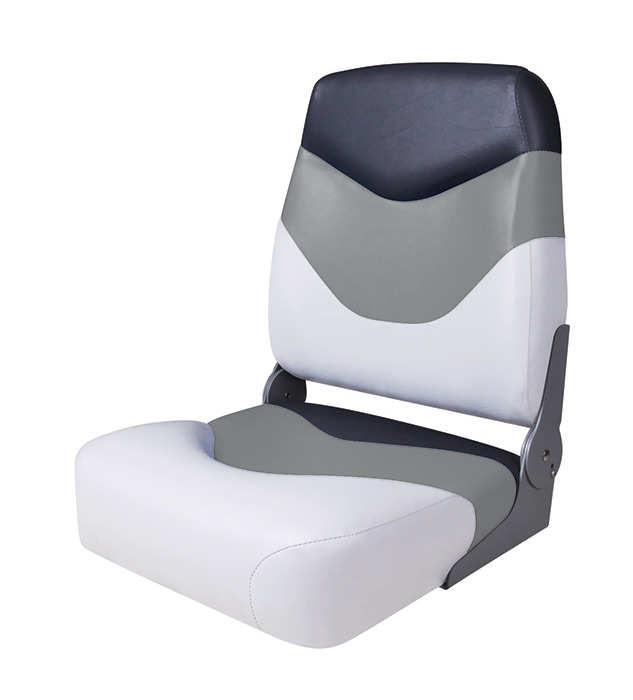 Сиденье мягкое складное Premium High Back Boat Seat, бело-серое