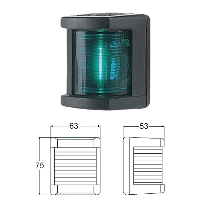 Огонь бортовой зеленый 75х63х53 мм черный корпус